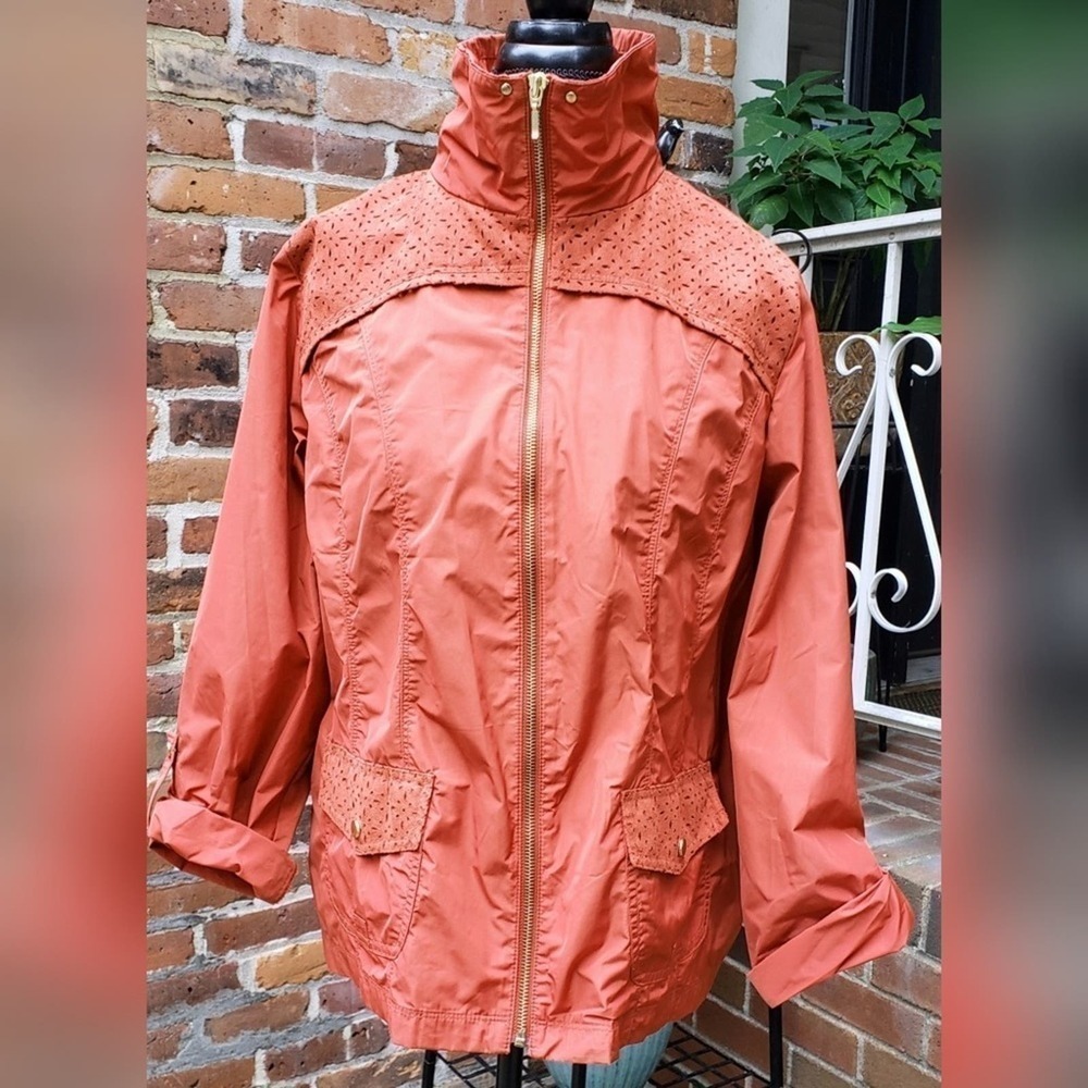 Zenergy Chico's Size‎ 2 Burnt Orange Tab Sleeve Jacket Shacket Women's Medium